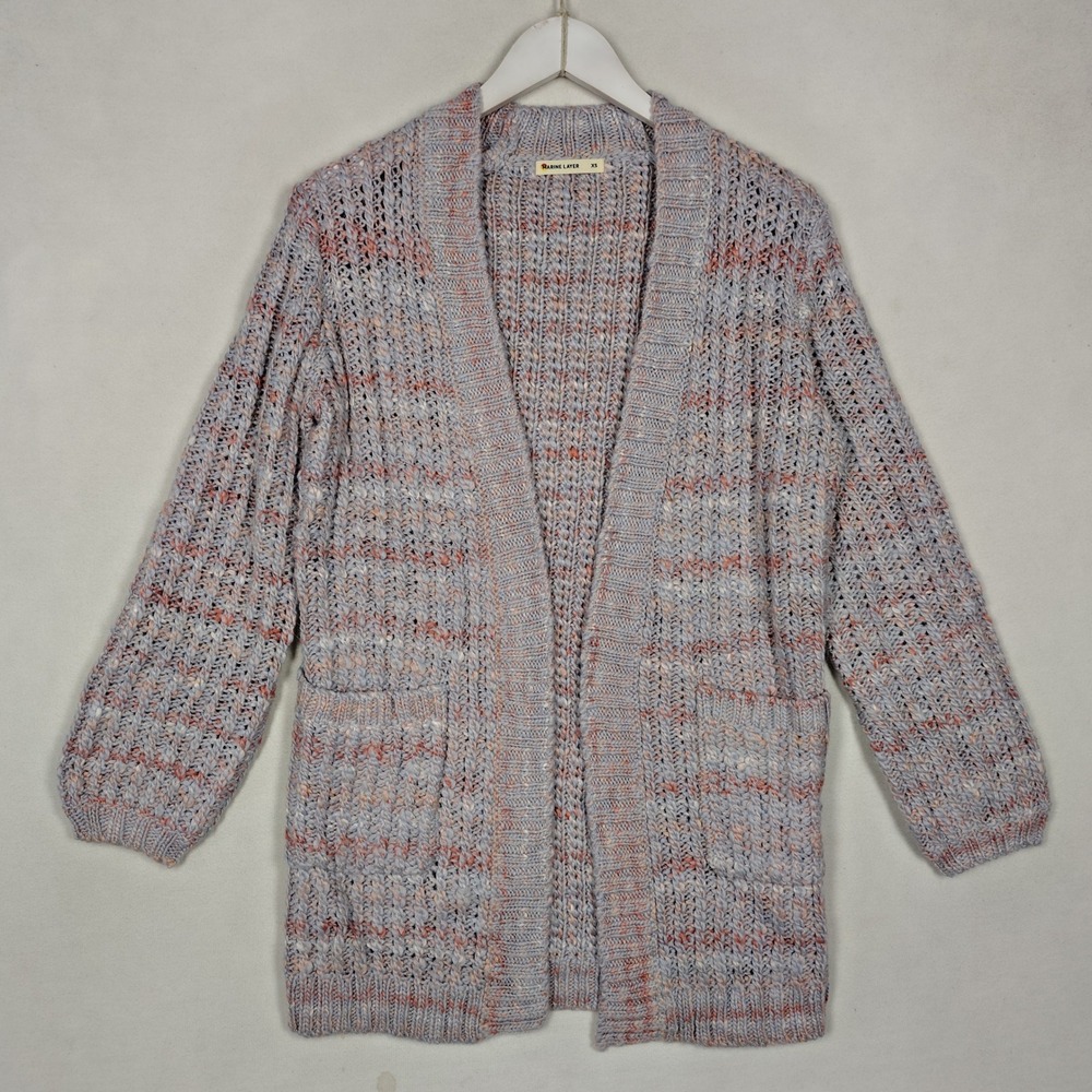 Marine Layer Blue Peach Marled Pointelle Knit Cardigan Sweater 14003 XS